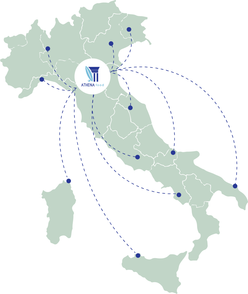 mappa dell'italia con distribuzione di ATHENAfood per ristoranti